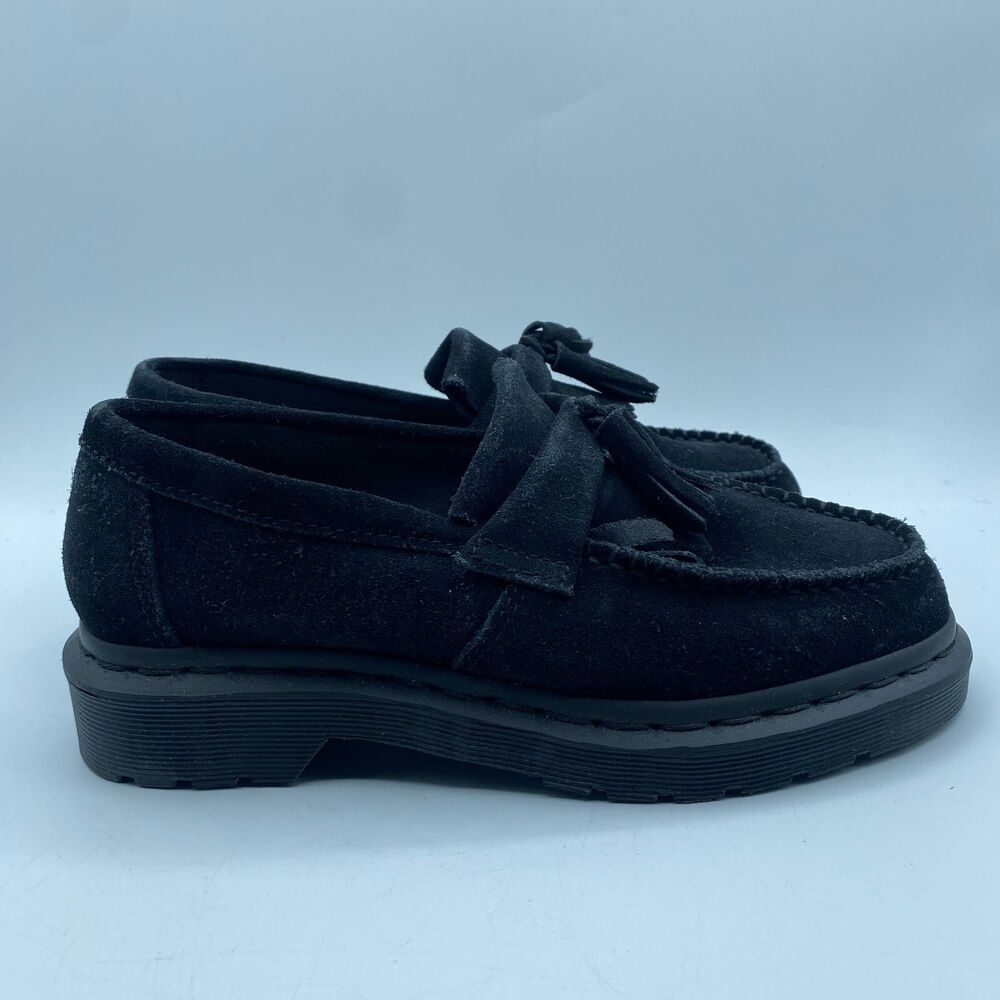 Dr Martens Adrian Mono Loafers Suede Black Adult EU 37 USM 5 Tassels Boho NWOB